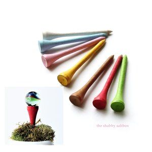 Fairy Garden Pedestal Vintage Wooden Golf Tees for Gazing Ball Upcycle Repurpose